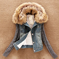 4xl casaco feminino autumn and winter woman fashion denim jacket Movable furs collar Wool coat Bomber