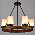 Vintage Novelty Country Style Wood Glass Candlestick Led E27 6 8 heads Chain Pendant Light for