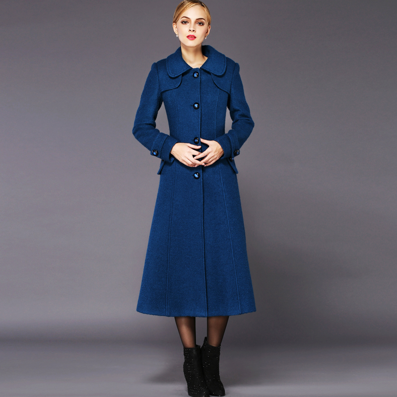winter navy wool coat women long woolen coats female overcoat 3XL sobretudo feminino abrigos mujer 2015 kaban manteau femme