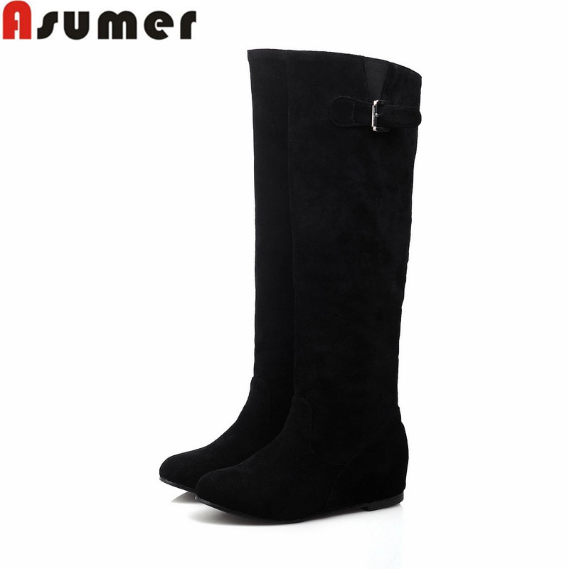 sale nubuck leather knee high boots fashion buckle leisure low heel ... sale nubuck leather knee high boots fashion buckle leisure low heel ...