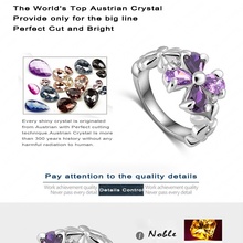 Beautiful Purple Flower Austrian Crystals SWA Elements Ring Platinum Plated Fashion Ring Wholesale 22 12mm Ri
