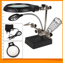 2.5X 7.5X 10X LED Light Magnifier & Desk Lamp Helping Hand Repair Clamp Alligator Auxiliary Clip Stand Desktop Magnifying Tool