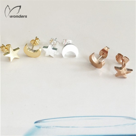 2015 Stainless Steel Silver Gold Plated Kids Gift Moon And Star Earring 10pairs/lot Free Shipping