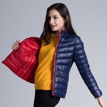 2015 Winter Coat New Duck Down Thin Female Long-sleeved Jacket Stand Collar Women Reversible Both Side Wear Casual Parka JY-736