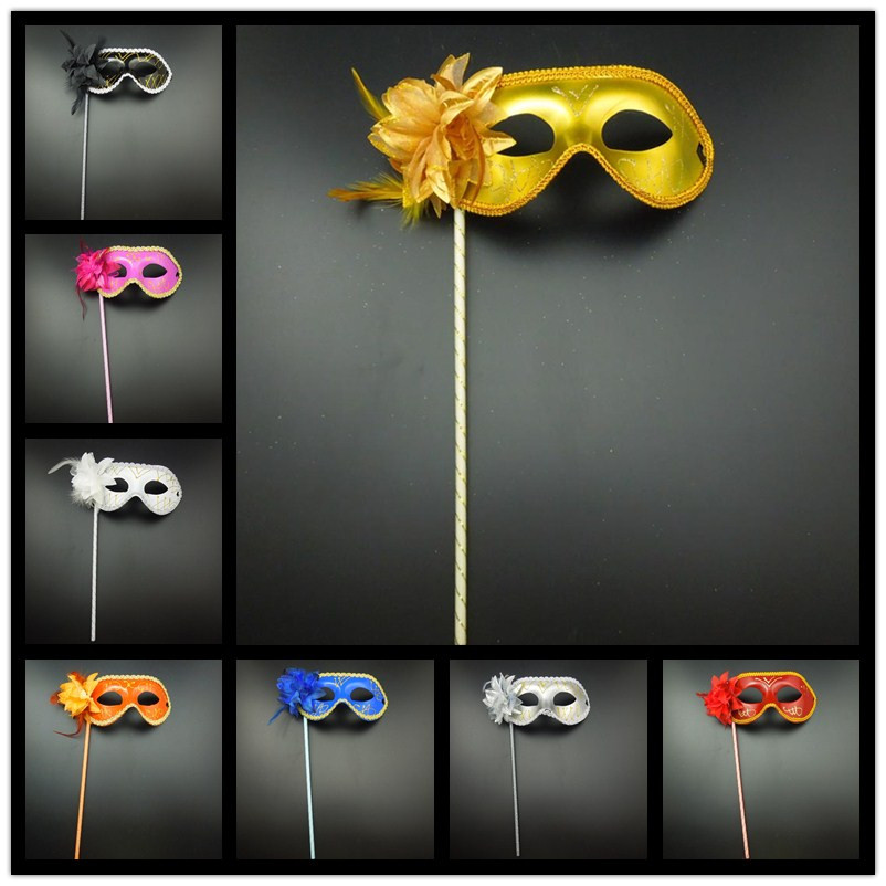 Gold Lace Party Masks on Stick flower side masquerade masks