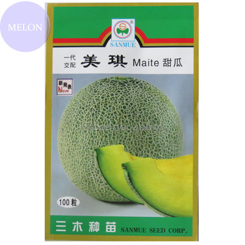 Imported Japan Heirloom Maite Melon Hybrid F1, Original Pack, 100 Seeds, yellow green meat cobwebbing skin Other407