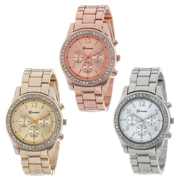 Lost Money Sale Geneva Brand Wrist Quartz Crystal Watch Stainless Steel Watch Men Women Ladies