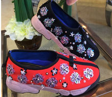 2015 Spring Summer Women Sneakers Breathable Mesh Shoes Black White Rose Orange Sequin Flower Breathable Fashion