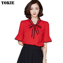 Plus size S-XXL blusas women blouses tops women chiffon shirt blouse bow half sleeve causal women shirts Red Black White