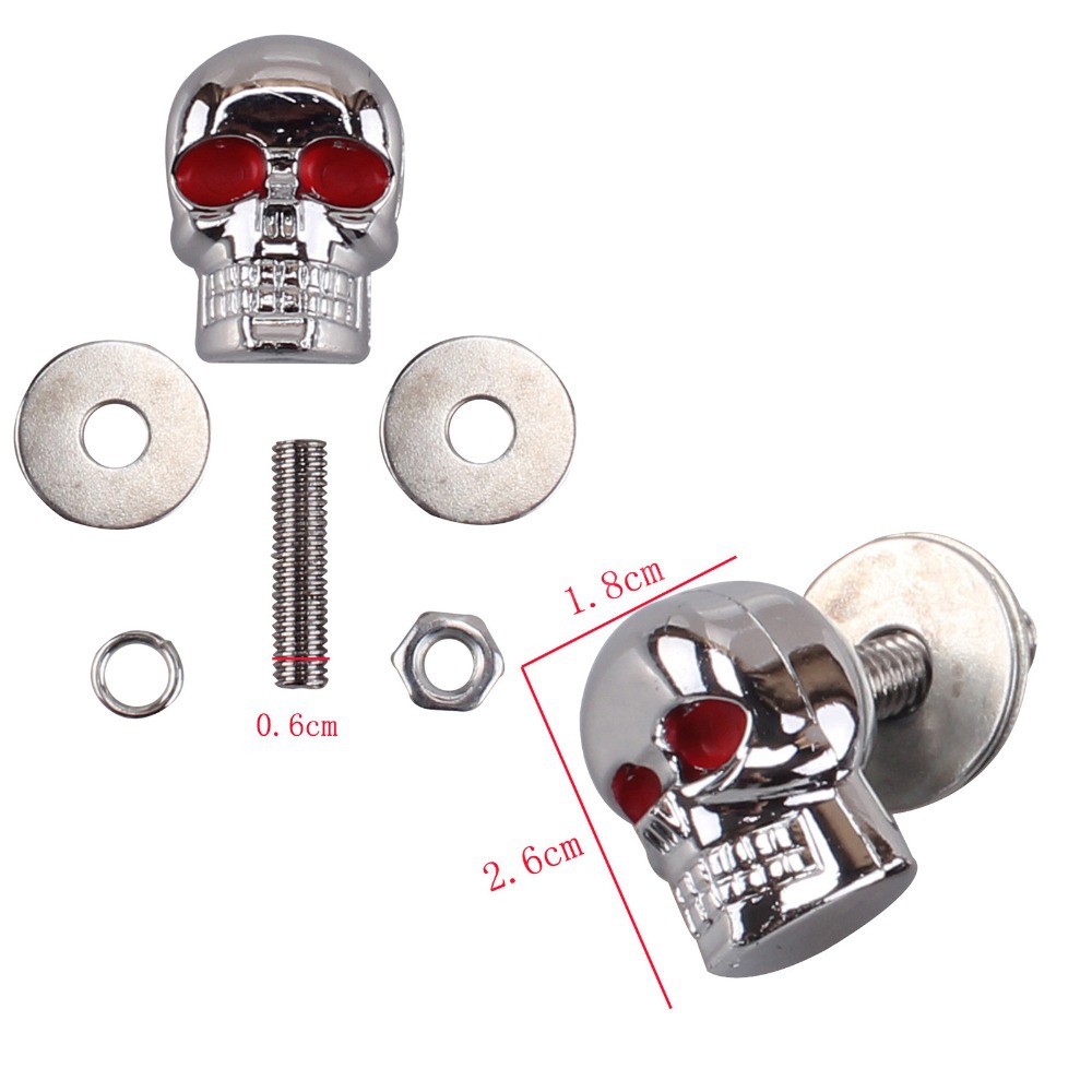4pcs lot 6mm Chrome Red Eye font b Motorcycle b font Skull License Plate font b