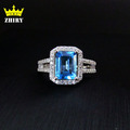 Natural Blue topaz gem ring genuine solid 925 sterling silver women gemstone rings fine jewelry