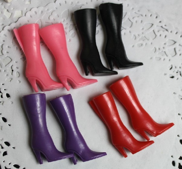 Free Shipping 200 Pairs/lot Mixed Colors Hot Cute Fashion Dolls Beautiful Boots Shoes For Barbie Doll High-heeled Pointed Boots