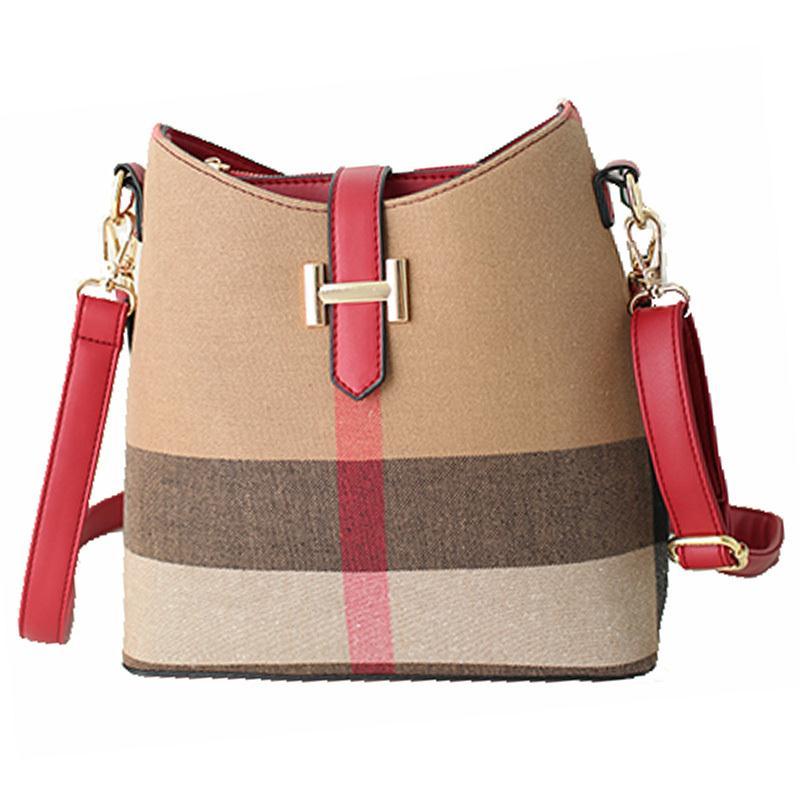 Vintage Leather Women Handbags Designer Plaid Women s Shoulder Bags Casual Canvas Women Totes Vintage Bucket