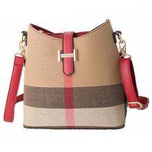 Vintage Leather Women Handbags Designer Plaid Women’s Shoulder Bags Casual Canvas Women Totes Vintage Bucket Bag Bolsas Sac RL62