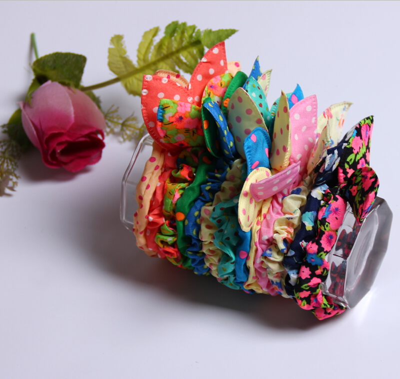summer style hair accessory Hair band Polka dot leopard trip hair rope Rabbit Ears scrunchy Hair