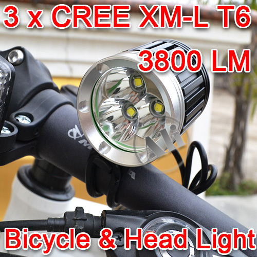 Free Shipping 3800LM 3xCREE XML XM L T6 LED Bicycle Bike Head Light Lamp 1x8 4v
