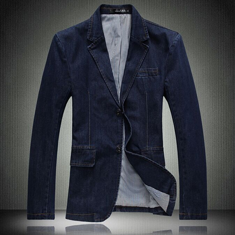 Men\'s Denim Blazer Fashion One Breasted Dress Blaz...