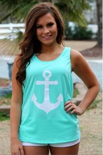 2015 Anchor Tank Tops Graphic Tee Women Back Bow Sleeveless shirt Summer Style Debardeur Woman