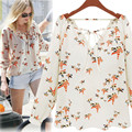 Yifan New Fashion Summer Women Blouses Plus Size Casual Long Sleeve Tops Shirt Floral Prited Loose