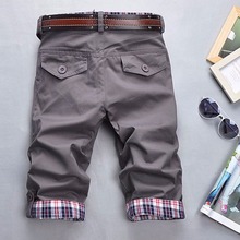 2015 New Summer Style Shorts Mens Cargo Shorts Five Pants Plaid Hem Pocket Casual Short Pants