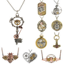 1PC wholesale Retro steampunk Key gears pendant link chain necklace costume jewelry punk friendship gifts wholesale k04078