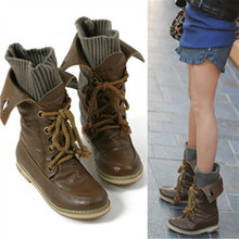 size big 34-52 Laddies Women Lace Up Martin Boots Combat Military Ankle Boots Shoes autumn Winter Plush Fur Warm Ankle Boots