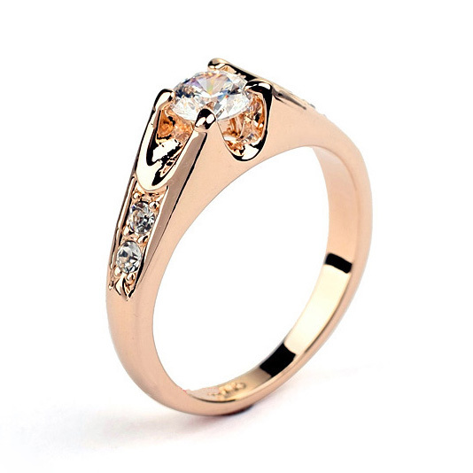 CZ Diamond Wedding Finger Rings 18K Rose Gold Plated Cubic Zircon Engagement Party Jewelry For Men