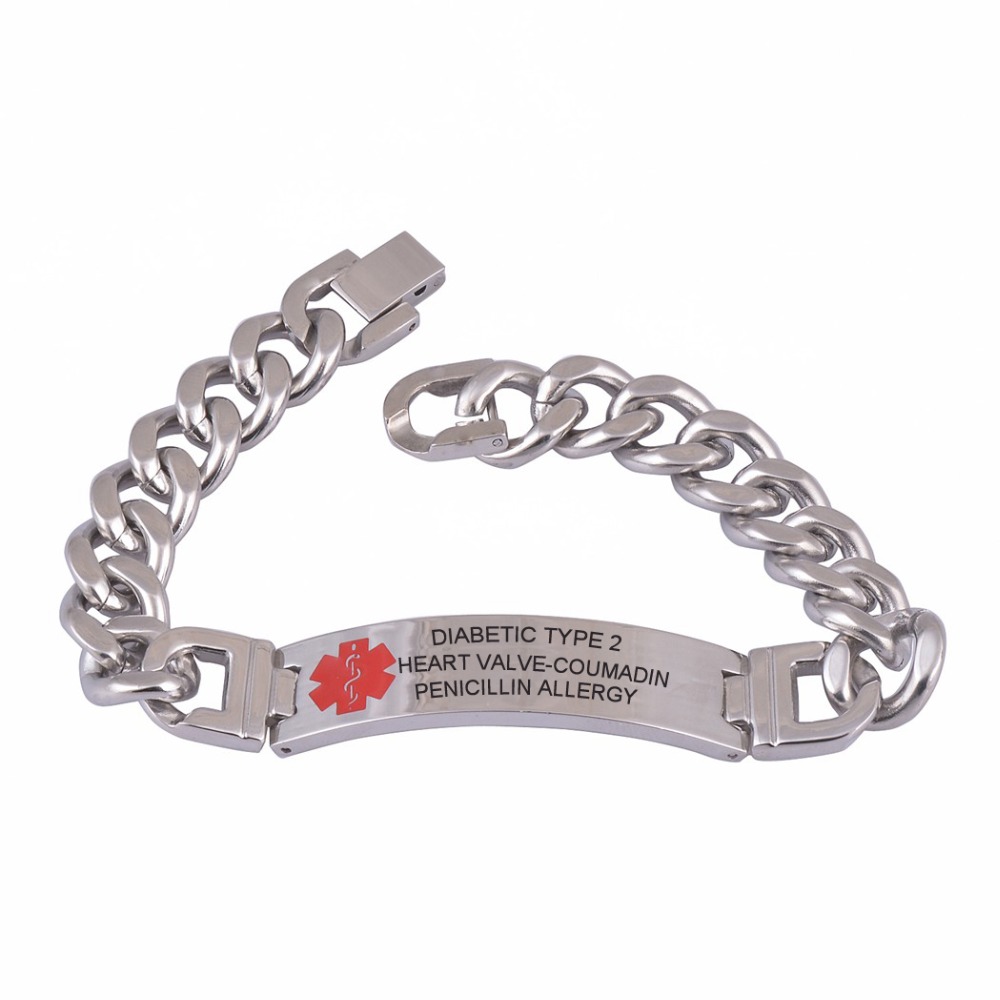 316l Custom Engraved Bracelet Medical Alert Id Link Chain Bracelet Jewelry Free Engraved 7543