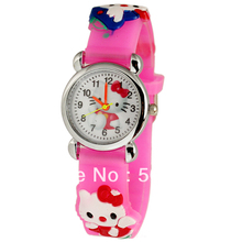 Free Shipping! 1PC New Silicone Pink Children Kids Girls Cute Hello Kitty 3D Cartoon Quartz Watches Gift