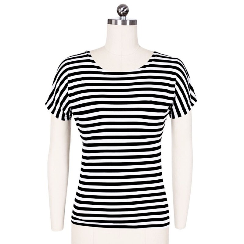 2015 New Summer Fashion Women Striped T shirt Women Tees Tops High Quality women\'s t shirt love backless emoji t shirt (2)