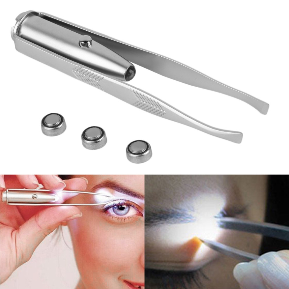 2015 Hot Selling Stainless Steel Eyelash Eyebrow Removal LED Light Cosmeticc Tool Tweezer Makeup Tool