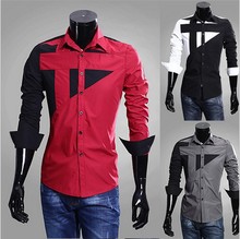 2016 New Fashion Luxury Men Slim Fit Men Long Sleeve Shirt Men Casual Social geometry Printing Tops 5 Colors M-3XL