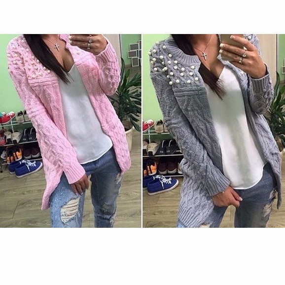 Sweet-style-2015-new-fashion-solid-cardigan-for-women-full-sleeve-computer-Knitted-pink-gray-pearl