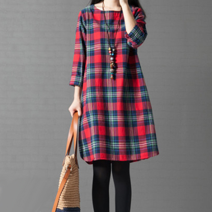 2015 Autumn Winter style plus size cotton dress W...
