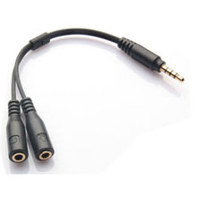 3.5mm Stereo Audio Male to 2 Female Headphone Mic TRRS Y Splitter Cable Adapter