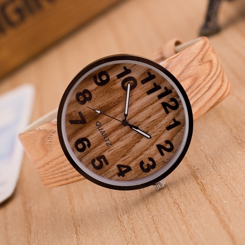 2015 Fashion simple style Wood grain leather quartz watch women dress wristwatches men casual watch relogios