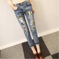 2016 baggy embroidered jeans vaqueros mujer Pencil pants patch jeans with holes jean femme