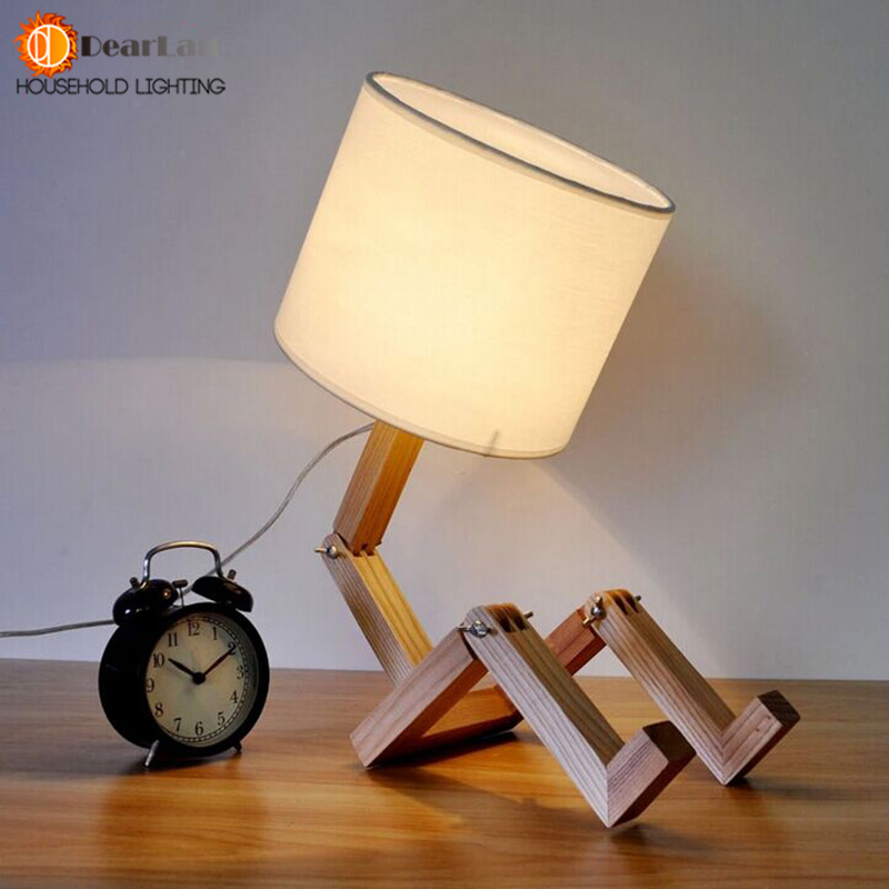 Wood Read Table Lamp Vintage Cloth Lamp Shade Desk Lamp Modern Foyer
