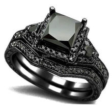 SZ 5-11 All Black Rhodium Wedding Ring Band Set Engagement Princess Cut Bridal