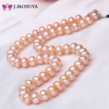 2015 Natural 100% Genuine Pearl Necklace Mother Gift Precious Round White Pink Purple Pearl Jewelry Choker Necklace
