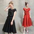 Summer 2016 Large Size Women s Dress waist Adjustable Skinny Short Sleeved Round Collar Loose Leisurely