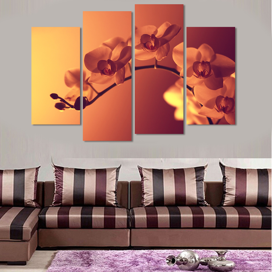 Modern 4 Panel Wall Painting Flower Painting On The Wall Art Pictures Wall Panels Home Decor Modular Pictures For Living Room