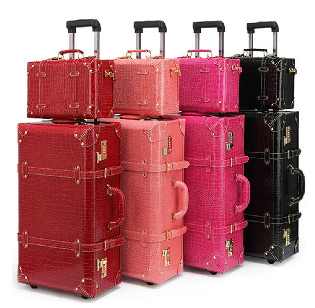 Women font b travel b font bags crocodile pattern font b vintage b font trolley luggage