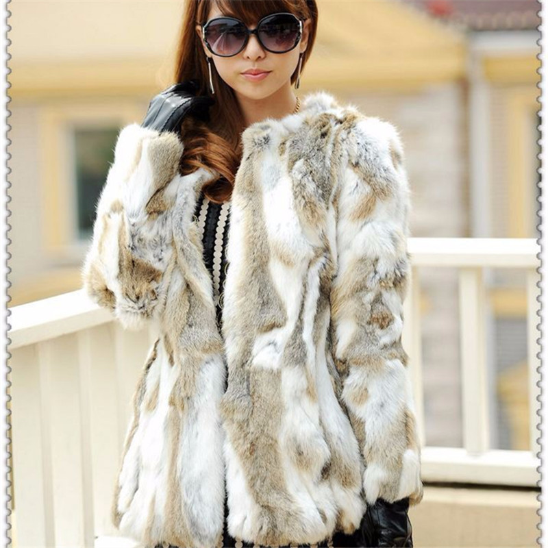 Genuine Natural Rabbit Fur Coat Winter Long Thick Coat Fur Jacket Women Rabbit Fur Waistcoat