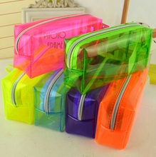 Fashion stationery Pencil Bag transparent candy color Pen Cases Free Shipping Student school Supplies Cosmetic Bag