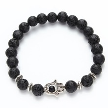 2015 Black Lava Natural Stone Love Bracelets Bangles Friendship Evil Eye Agate Stone Beads  Bracelets For Women and Men F2830
