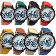 2015 New Women’s Fashion Bike Bronze Jean Fabric Band Quartz Analog Wrist Watch CQ0581