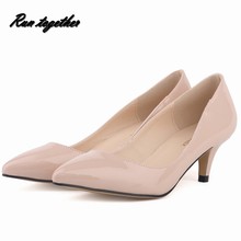 New fashion star pointed toe party wedding Med heeles shoes classics women’s pumps size 35-42 mixed color pu leather