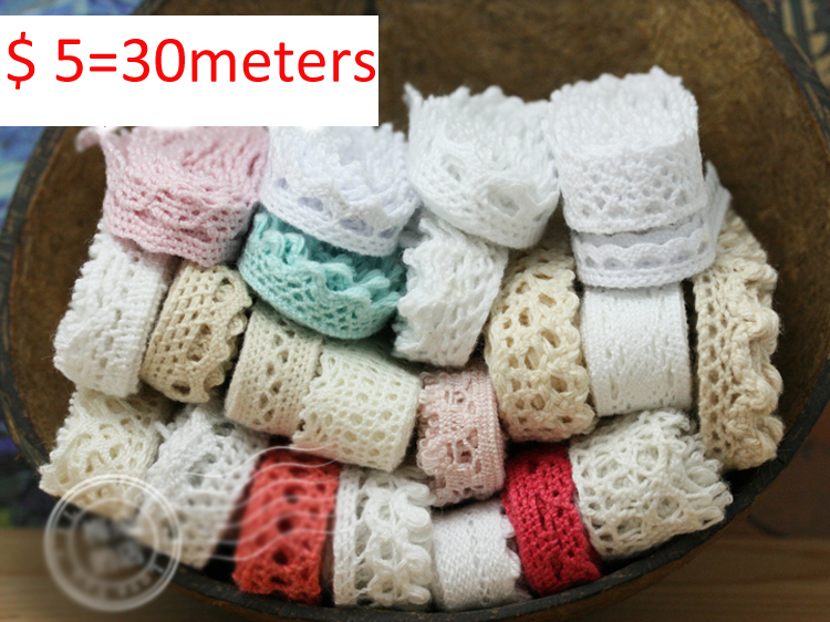 30 meters lot width 0 5cm 1cm Freeshipping Random cotton lace fabric DIY garment fabrics Craft