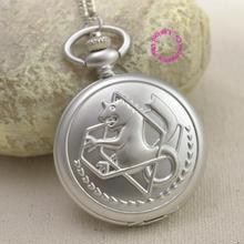 Fullmetal Alchemist Pocket Watch necklace women Cosplay Edward Elric with Chain Anime Boys Gift Silver Tone